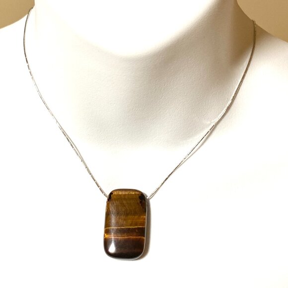 Natural Golden Brown Tiger's Eye Pendant, Large Rectangular Genuine Gemstone - Picture 7 of 11